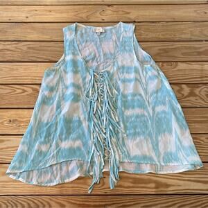 Rieley Fringed Sleeveless 100% Silk Blouse Size XS Women’s Blue